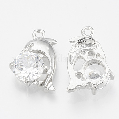 合金キュービックジルコニアペンダント  イルカ  プラチナ  17.5x12.5x5mm  穴：1.4mm&nbsp;ZIRC-Q017-061P