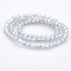 パール光沢電気メッキガラス多面的なドラムビーズ連売り  紺碧  4x4x4mm  穴：1mm  約100個/連  15.7インチ&nbsp;GLAA-A032-4mm-PL09