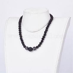 天然アクセサリービーズネックレス＆ストレッチブレスレットジュエリーセット  天然の溶岩ロックビーズと真鍮製のカニカン付き  17.71インチ（45cm）  2インチ（52mm）&nbsp;SJEW-JS00918