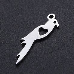 変色しない201ステンレススチールペンダント  心を持つ鳥  ステンレス鋼色  25x7x1mm  穴：1.5mm&nbsp;STAS-N090-JN837-1