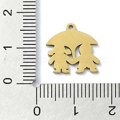 304ステンレススチールチャーム  レーザー切断  傘チャームを持つカップル  ゴールドカラー  14x14.5x1mm  穴：1.2mm&nbsp;STAS-C097-32G