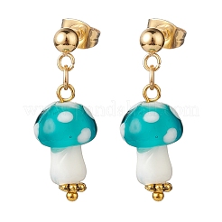 Handmade Lampwork Mushroom Dangle Stud Earrings&nbsp;EJEW-JE04928