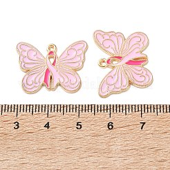 乳がん啓発リボン亜鉛合金エナメルペンダント  蝶  18.5x24x1.5mm  穴：1mm&nbsp;ENAM-I079-02G-02