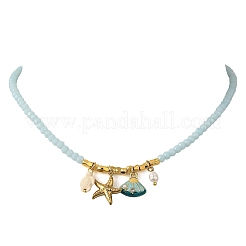 Ocean 304 Stainless Steel and Alloy Enamel Starfish Shell Shape Pendant Glass Beaded Necklaces for Women&nbsp;NJEW-JN06386