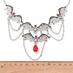 Halloween Bat Alloy Siam Rhinestone Bib Necklaces for Women&nbsp;LS-NJEW-P340-02P