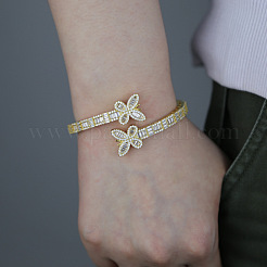 Butterfly Brass Micro Pave Clear Cubic Zirconia Hinged Bangles for Women&nbsp;FS-WG0F47F-03