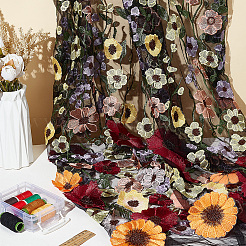 エスニック スタイル刺繍花ポリエステル チュール レース生地  服飾材料  カラフル  125~145x0.08cm&nbsp;AJEW-WH0314-508