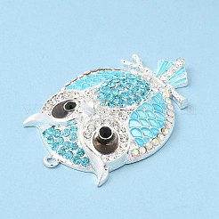 亜鉛合金チャーム  ラインストーン付き  フクロウ  アクアマリン  57.5x37.5x12mm  穴：2.2mm&nbsp;ALRI-Q364-01S-02