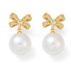 Bowknot Brass Micro Pave Clear Cubic Zirconia Dangle Stud Earrings&nbsp;EJEW-F895-11G