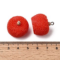 フルーツの不透明樹脂ペンダント  アイアンアイピン  レッド  ライチチャーム  23x23mm  穴：2mm&nbsp;RESI-C079-03C