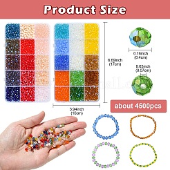 4500個 30スタイル電気メッキガラスビーズ連売り  多面カット  混合スタイル  ラウンド  ミックスカラー  3~4mm  穴：0.6~0.7mm&nbsp;EGLA-YW0003-99