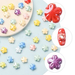 釉薬をかけた磁器ビーズ 40個  光沢のあるセラミックビーズ  花  ミックスカラー  11.5x11.5x5.5mm  穴：1.6mm&nbsp;PORC-FS0001-27