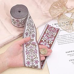 エスニック風刺繍ポリエステルリボン  ジャカードリボン  服飾材料  片面花柄  蘭  2-3/8インチ（60mm）  約5.47ヤード（5m）/バンドル&nbsp;OCOR-WH0079-25D