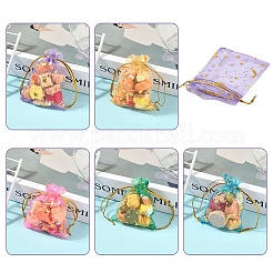 長方形オーガンジー巾着袋50個  ホットスタンプの月と星の模様  ミックスカラー  9x7cm&nbsp;CON-YW0001-90