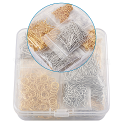 DIYアクセサリーセット  真鍮のピアスフック、ボールヘッドピン、つぶし玉付き  プラスチック製ピアスキャッチ  鉄の丸カン＆ヘッドピン＆アイピン＆スクリューアイピンペグベイル  合金ラウンドリング＆クラスプ  プラチナ·ゴールデン  118x72x35mm&nbsp;DIY-TA0002-52