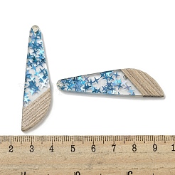 ウッドペンダント  樹脂と星の金箔  トンボの羽  ディープスカイブルー  54x14x4mm  穴：2mm&nbsp;FIND-B042-02A