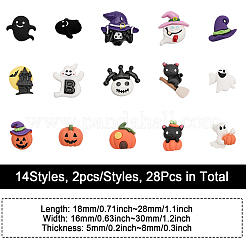 ハロウィン不透明樹脂カボション28個、14スタイル  アクリル両面接着剤ポイントドット50個付き。  カボチャとゴーストとスカル  混合図形  ミックスカラー  18.5~27x15.5~30x5~8mm  2個/スタイル&nbsp;RESI-CA0001-60