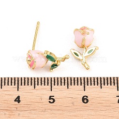 Valentine's Day Flower Brass Micro Pave Clear Cubic Zirconia Stud Earrings&nbsp;EJEW-T051-01G