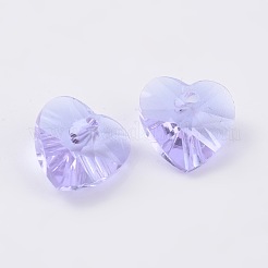 ロマンチックなバレンタインデーアイデアガラスチャーム  ファセットハートチャーム  ライラック  10x10x5mm  穴：1mm&nbsp;X-G030V10mm-04