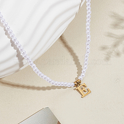 Imitation Pearl with Stainless Steel Pendants Necklaces&nbsp;NJEW-LP0001-51E-G