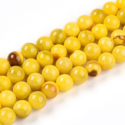 天然石ペルシア翡翠ビーズ連売り  ラウンド  染め  ゴールド  6~7mm  穴：1.2mm  約62~65個/連  14.96~15.75インチ（38~40cm）&nbsp;G-A255-A02-01I