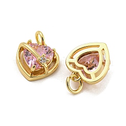 Brass Micro Pave Pink Cubic Zirconia Pendants&nbsp;KK-G490-31A-G