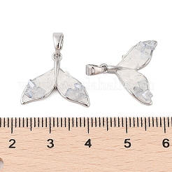 真鍮製ガラスチャーム  マーメイドテール  プラチナ  15x18x5mm  穴：5x2mm&nbsp;KK-B111-06P