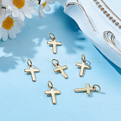真鍮製ペンダント18個  クロスチャーム  長持ちメッキ  18KGP本金メッキ  12.5x9x1mm  穴：3.2mm&nbsp;ZIRC-ME0001-08