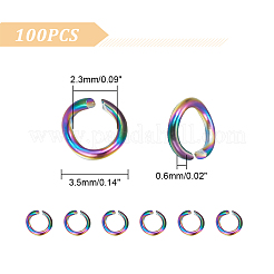 304ステンレススチールオープン丸カン100個  丸いリング  虹色  22ゲージ  3.5x0.6mm  内径：2.3mm&nbsp;STAS-UN0044-91