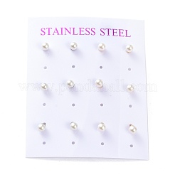 プラスチック模造パールスタッドピアス  304ステンレススチールピンとイヤーナット付き  丸いボール  ミックスカラー  4mm  ピン：0.6mm  6のペア/カード&nbsp;STAS-D0001-03-B