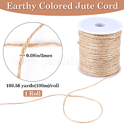 1ロールジュートコード  ジュートストリング  ジュートより糸  ジュエリー作りのための  淡い茶色  2mm  約109.36ヤード（100m）/ロール&nbsp;OCOR-BBC0001-01B