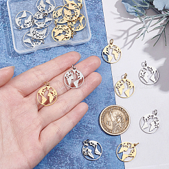 20個2色201ステンレスペンダント  地図付きリング  ゴールデン·ステンレス鋼色  20x17.5x1mm  穴：3mm  10個/カラー&nbsp;STAS-UN0029-86