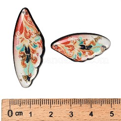 4個4スタイル透明エポキシ樹脂ペンダント  花柄の翼  スパンコールと金箔付き  オレンジ  29~39x14〜X 2.5mm  穴：1mm&nbsp;RESI-B032-02D