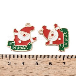 クリスマスライト 金メッキ合金エナメルペンダント  カドミウムフリー＆鉛フリー  クリスマスの文字のチャームを持つサンタクロース  レッド  23x23x1mm  穴：1.8mm&nbsp;ENAM-M219-02KCG