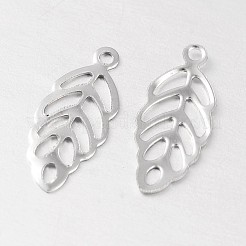 変色しない中空葉 316 サージカルステンレススチール製フィリグリーチャーム  ステンレス鋼色  13x5x1mm  穴：0.5mm&nbsp;X-STAS-M258-06