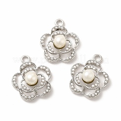 ABSプラスチックパール調ペンダント  合金パーツ  花のチャーム  プラチナ  22.5x18.5x7.5mm  穴：2.5mm&nbsp;PALLOY-I217-17P