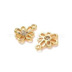 真鍮製マイクロパヴェキュービックジルコニアチャーム  花  18KGP本金メッキ  13x11x2.5mm  穴：1.4mm&nbsp;KK-D300-09G