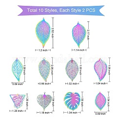 20Pcs 10 Styles Ion Plating(IP) 201 Stainless Steel Filigree Pendants & Big Pendants&nbsp;STAS-SZ0002-33