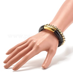 分厚いチューブビーズストレッチbraeletesセット  ナゲッツビーズブレスレット  女性のためのアクリル＆ccbプラスチックビーズブレスレット  ゴールド  内径：2インチ（5cm）  2個/セット&nbsp;BJEW-JB07321