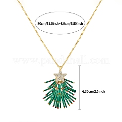 Brass Rhinestone with Glass Seed Beaded Green Christmas Tree Pendant Necklaces&nbsp;FS-WG6FBF4-01