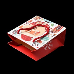 ナイロンコードハンドル付きクリスマスサンタクロースプリント紙ギフトバッグ  レッド  長方形  14.9x13.9x0.5cm  展開：13.9x7.1x14.9cm&nbsp;CARB-K003-01A-01