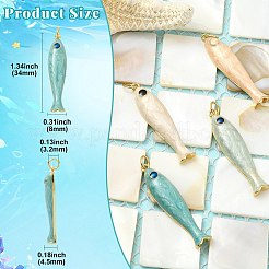 4個4色真鍮ペンダント  魚  エナメル  18KGP本金メッキ  カドミウムフリー＆鉛フリー  ラックめっき  長持ちメッキ  丸カン付き  ミックスカラー  34x8x4.5mm  穴：3.2mm  1pc /カラー&nbsp;KK-CJ0005-65