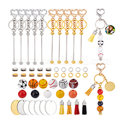 DIY Wood Sports Ball Beadable Keychain Jewelry Making Kits&nbsp;DIY-PH0023-91