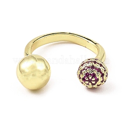 Cubic Zirconia Round with Flower Open Cuff Ring&nbsp;RJEW-H218-01G-04