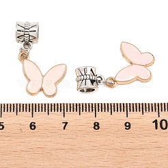 合金エナメルヨーロピアンダングルチャーム  大穴ペンダント  蝶  アンティークシルバー  ピンク  21mm  穴：5mm&nbsp;PALLOY-YW002-03