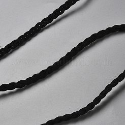 3層編み込みフェイクスエードコード  フェイクレース  ブラック  5.5x2mm&nbsp;LW-WH0001-01A