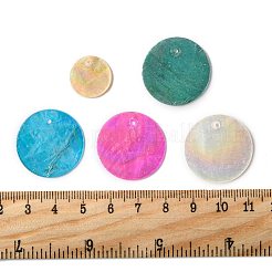 20個 5スタイル 天然カピスシェルペンダント  染め  フラットラウンド型/円盤型チャーム  ミックスカラー  15~25x1~2mm  穴：1~1.5mm  4個/スタイル&nbsp;SSHEL-FS0001-07