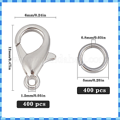 400個の亜鉛合金カニカン  オウムトリガークラスプ  400個の真鍮製丸カン付き  プラチナ  12x6mm  穴：1.2mm&nbsp;FIND-SP0001-33P