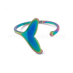 Ion Plating(IP) 201 Stainless Steel Whale Tail Shape Open Cuff Ring for Women&nbsp;RJEW-C045-09M