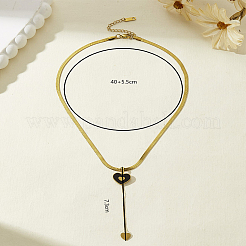 201 Stainless Steel Enamel Elegant Black Heart Tassel Pendant Necklaces for Women&nbsp;MU3610